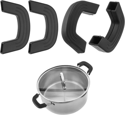 M METERXITY 4-Pack Silicone Pot Handle Covers, Heat Resistant Non-Slip Pot Holder Handle Sleeve for Skillet/Wok Cooking [9.1cm 7.9cm, Black]