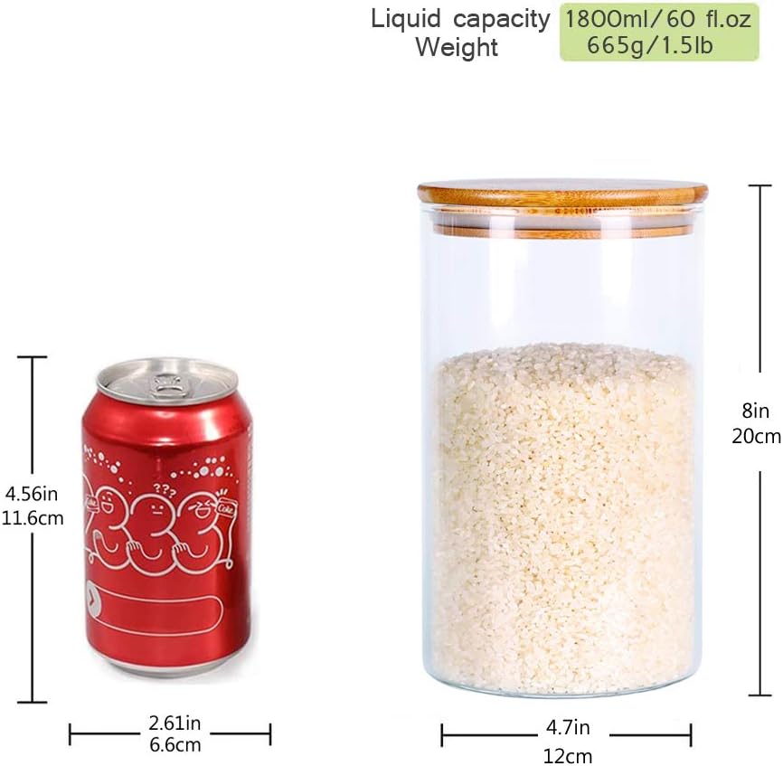 Set of 2 Large Glass Food Storage jar, 100 FL OZ (3000ml) Glass Flour Canister with Airtight Bamboo Lids for Kitchen Corner, BPA-Free Flour Container for Sugar, Ground Coffee, Rice and Dry Food