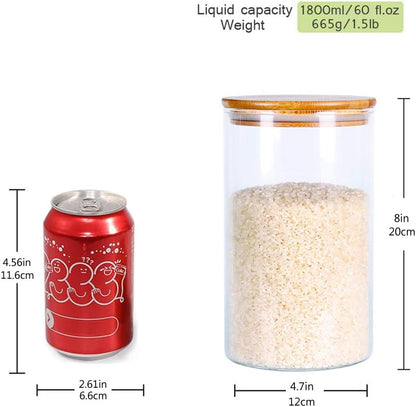 Set of 2 Large Glass Food Storage jar, 100 FL OZ (3000ml) Glass Flour Canister with Airtight Bamboo Lids for Kitchen Corner, BPA-Free Flour Container for Sugar, Ground Coffee, Rice and Dry Food