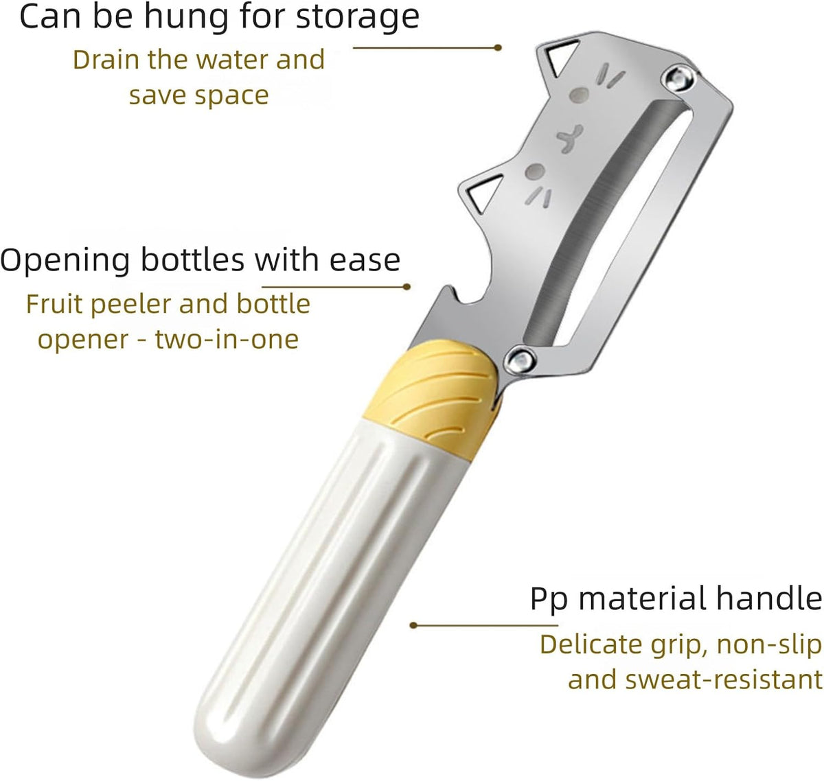 Vegetable Peeler Wooden Handle Sharp Steel Blade with Bottle Opener