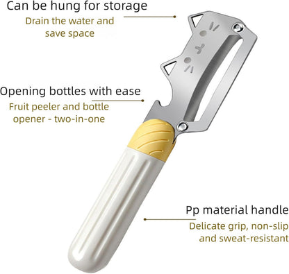 Vegetable Peeler Wooden Handle Sharp Steel Blade with Bottle Opener