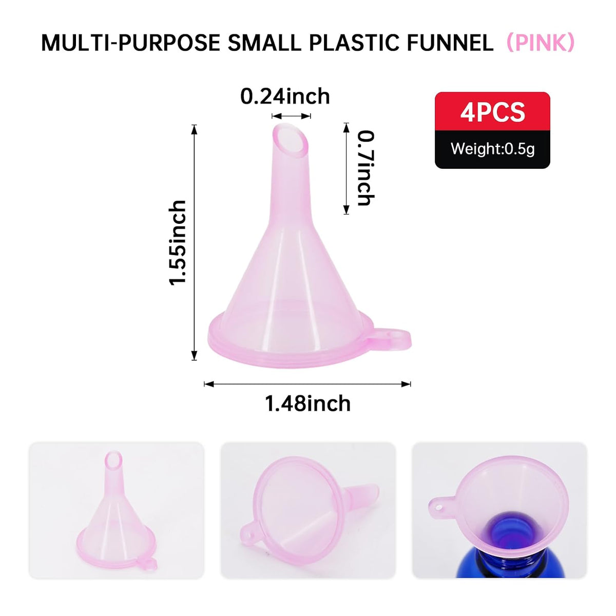 Mini Funnel 4-Pack for Lab Bottles, Sand Art, Perfume, Spice, Powder, Essential Oil, Recreational, Kitchen Food Grade Small Plastic (4colors)