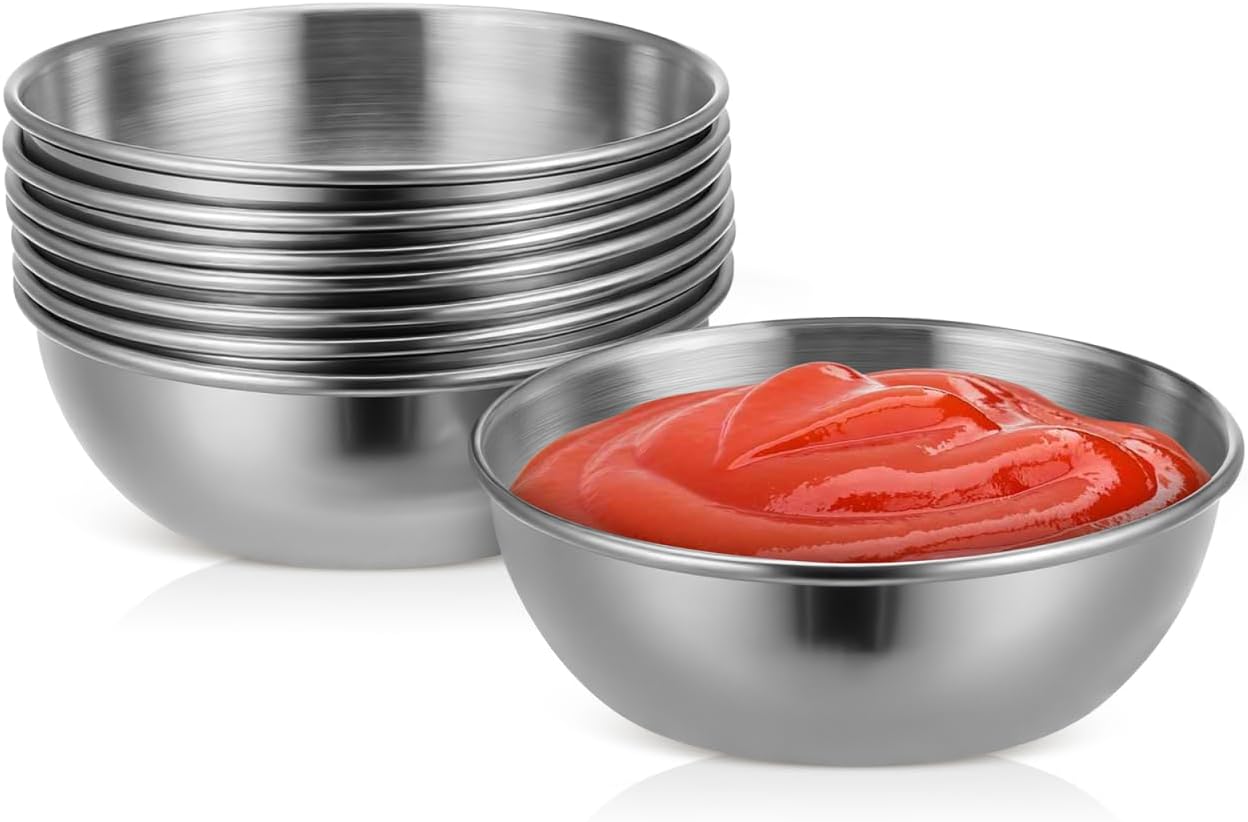 Healeved 8pcs Stainless Steel Sauce Dishes Round Seasoning Dishes Sushi Dipping Bowls Saucers Bowl Mini Appetizer Plates Seasoning Dish Saucer Plates Mini Bowls 3.15 Inch