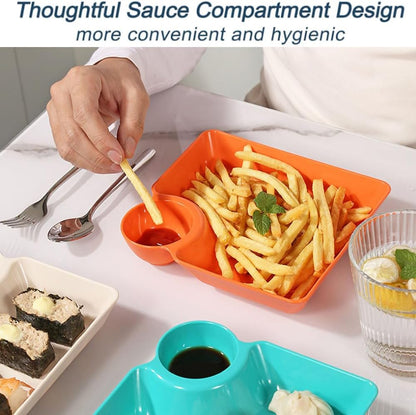 4 Pcs Chips and Salsa Serving Dish Plates, Veggie Platter Dipping Serving Trays with Sauce Rack for Buffet Family Party Appetizer Sushi Taco Salsa Charcuterie Barbecue Plate, Reusable (White 4PCS)