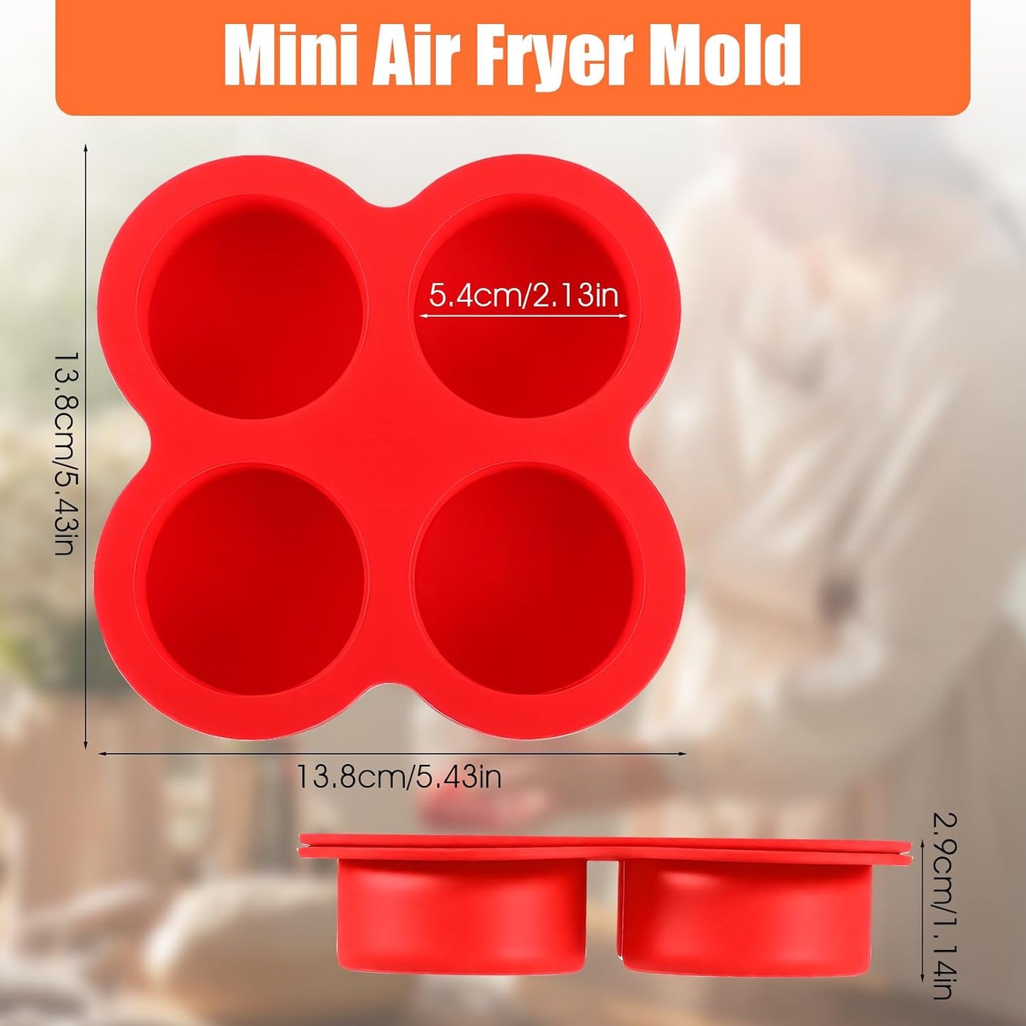 2 Pack Air Fryer Egg Bite Molds 4-Cups Silicone Egg Bite Molds Food Grade Round Muffin Pan Non-Stick Eggs Baking Pan for Baking Mini Muffins Eggs Bites Tart Mini Cupcake Quiche(Red)