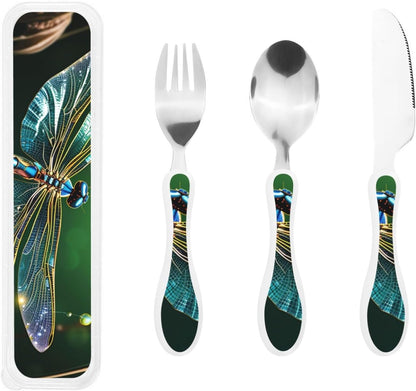 3-Piece Kids Silverware Set With Storage Case, Stainless Steel Reusable Children Safe Knife Spoon Fork Set Long Haired Dachshund Children Flatware Set For Kids Lunch Box