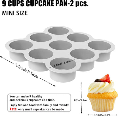 Silicone Egg Bite Molds- 4 Cups Air Fryer Egg Mold, Silicone Egg Molds Ideal For Muffins, Cakes, Pies, Breads (2 Pcs Red + Gray)