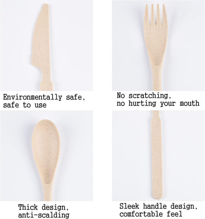 Lnrkai Travel Utensils Set with Case, 4 Sets Wheat Straw Reusable Spoon Knife Forks Tableware, Portable Cutlery Set for Lunch Box Accessories for Adults Travel Picnic Camping or Daily Use
