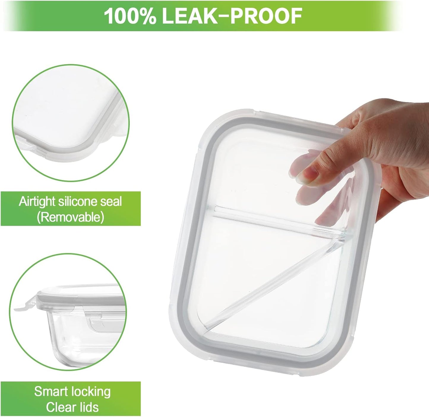 8 Pack 36oz Large Glass Meal Prep Containers with lids, Glass Food Storage Containers with Leak Proof Snap Lock Lids , Airtight Bento lunch Boxes, Kitchen Storage, Oven, Freezer and Dishwasher Safe