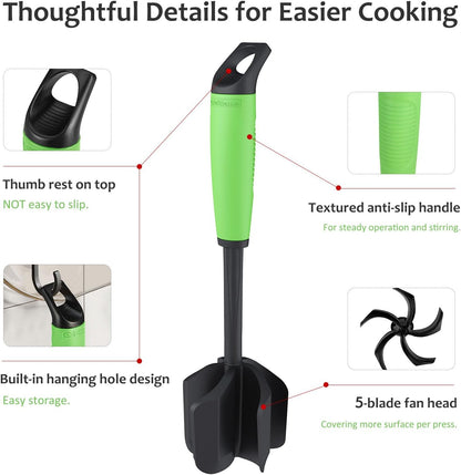 Ourokhome Meat Chopper and Potato Masher, Heat Resistant Nylon Ground Beef Smasher for Hamburger, 5 Curved Blades Nonstick Safe Mixer & Stirrer, Practical Kitchen Gadgets, Mint