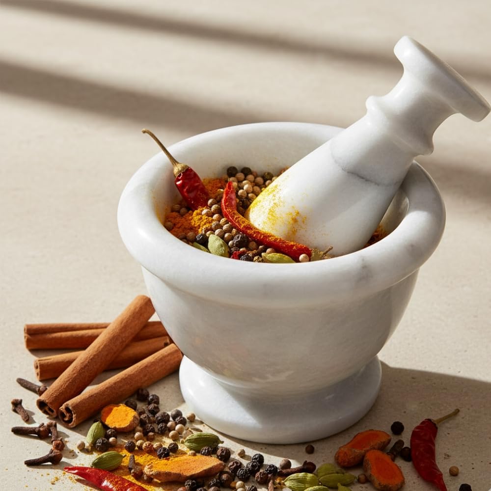 Mortar and Pestle Set – Large Stone Grinder with Polished Bowl & Non-Slip Base | Elegant Onyx Marble Kitchen Tool for Spices, Herbs & Guacamole