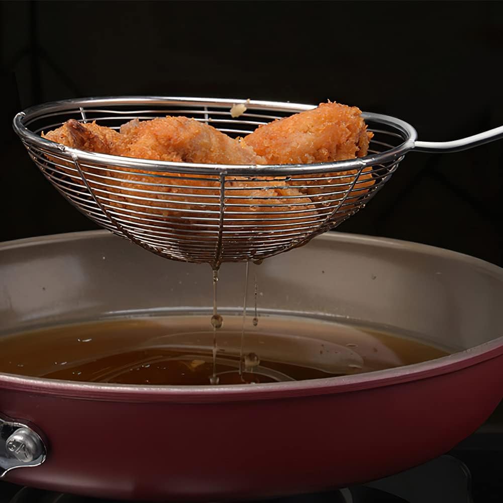 IQCWOOD Spider Strainer with Wood Handle - 5.5 Inch Fryer Scoop