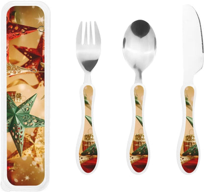 3-Piece Kids Silverware Set With Storage Case, Stainless Steel Reusable Children Safe Knife Spoon Fork Set Elephant Pattern Children Flatware Set For Kids Lunch Box