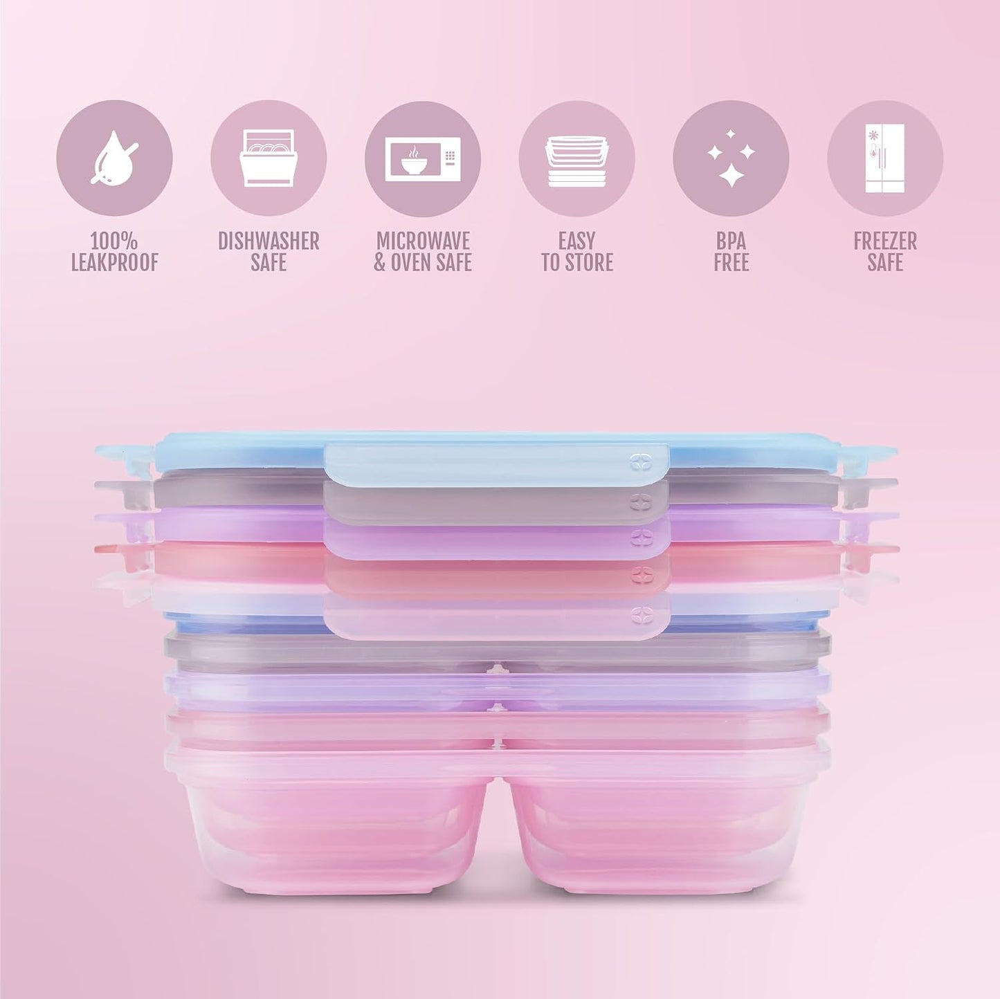 Ello Snap & Nest 10-Piece 4.5 Cup Plastic Meal Prep Set, Reusable Food Containers for Healthy Eating, Freezer, Dishwasher Safe, Berry Fields