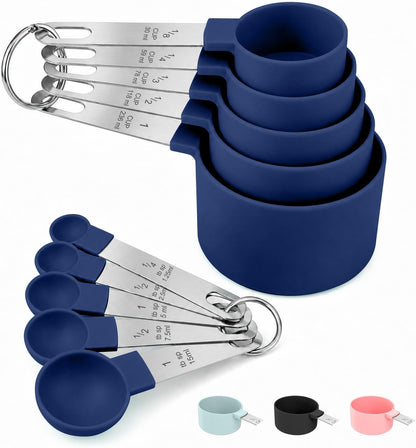 Measuring Cups and Spoons Set, 10-Piece with Stainless Steel Handles, Pink
