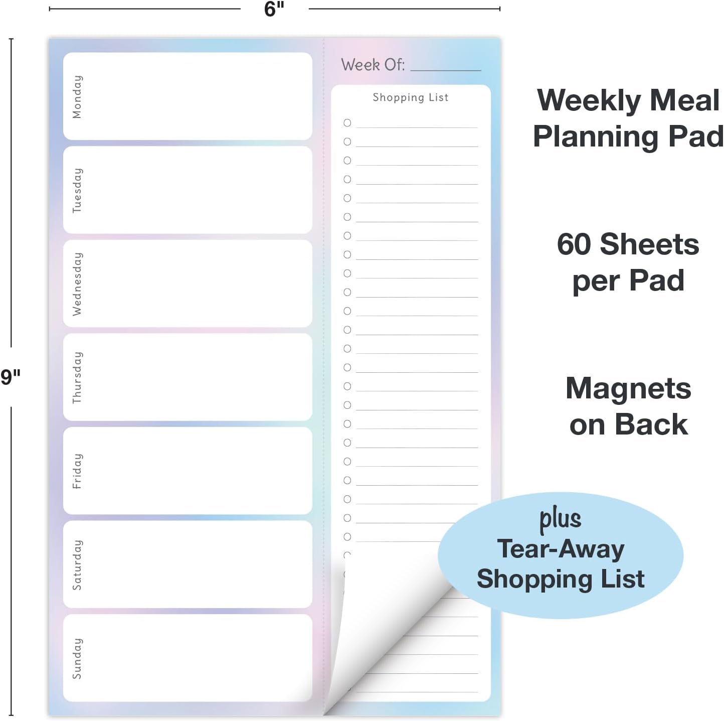 Global Printed Products 8.5" x 11" Horizontal Meal Planning Pad, 60-Sheets, Soft Pink Floral