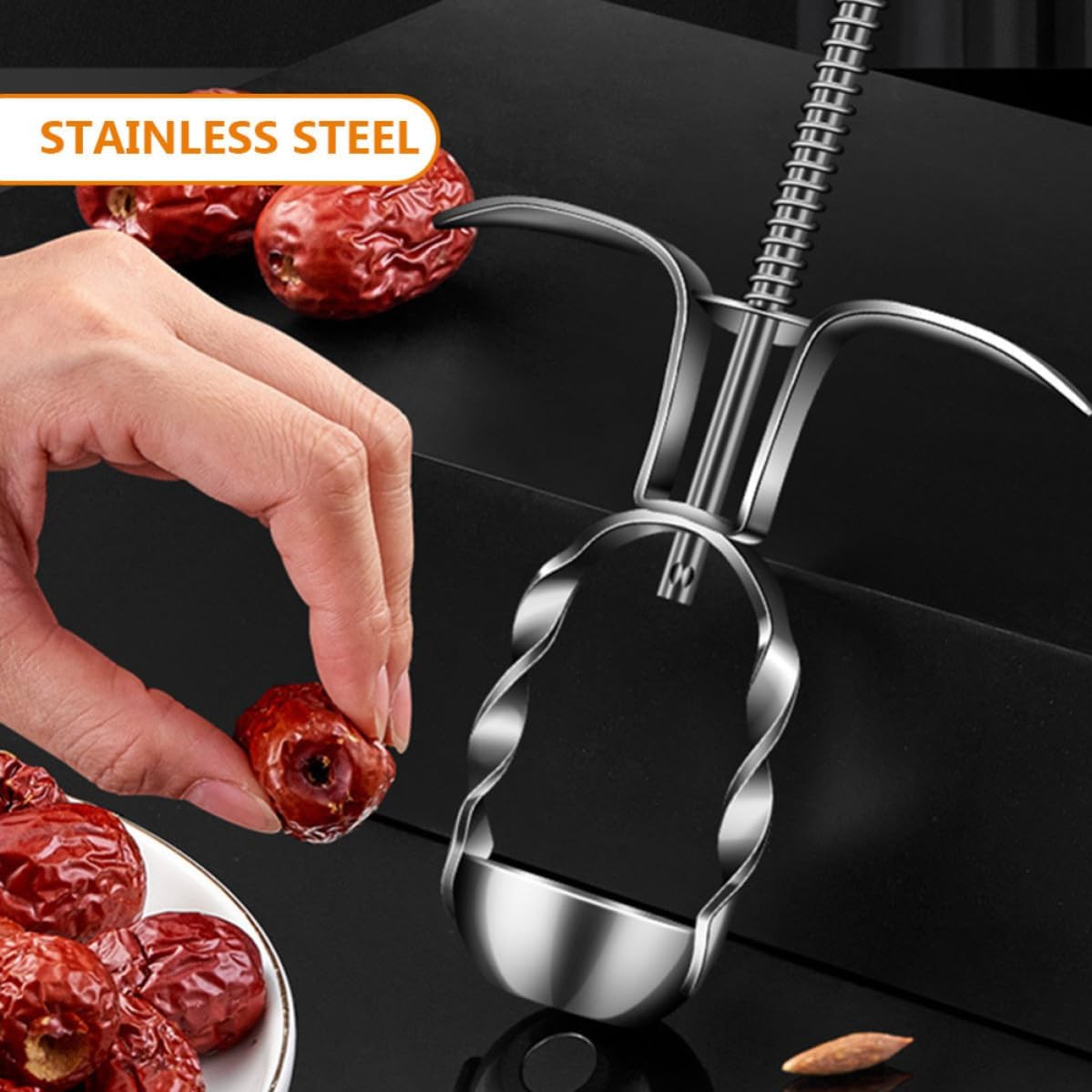Stainless Steel Date Pitter Tool, Ergonomic Press for Cherries and Dates