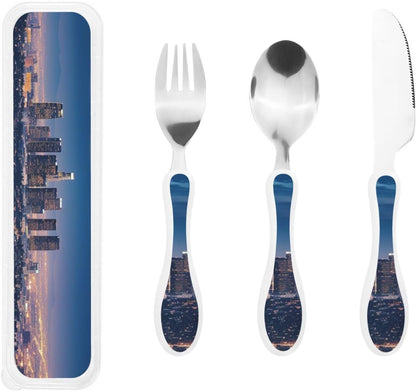 3-Piece Kids Silverware Set With Storage Case, Stainless Steel Reusable Children Safe Knife Spoon Fork Set Dolphin Children Flatware Set For Kids Lunch Box