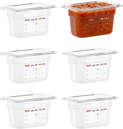 6-Pack Clear Polycarbonate Handled Lids for 1/6 Size NSF Food Pans