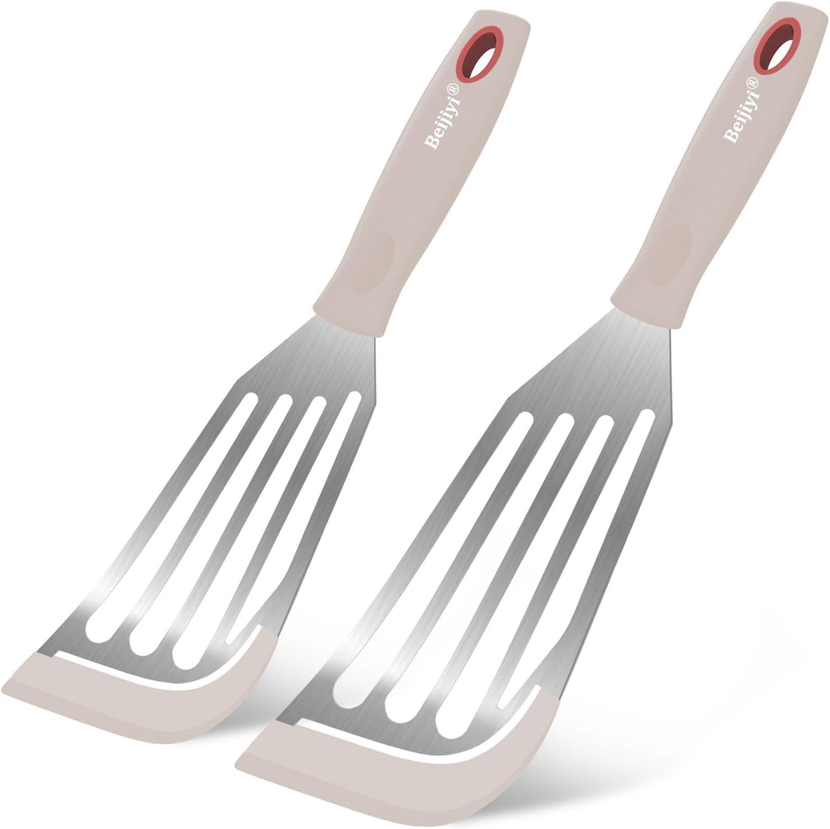 Beijiyi 2-Piece Silicone Fish Spatula for Nonstick Cookware, Heat Resistant | BPA Free, Flexible & Thin Edge, Scratch-Free, Slotted Turner, Kitchen Use, Cooking Flipper for Egg, Pancake, Dishwasher Safe