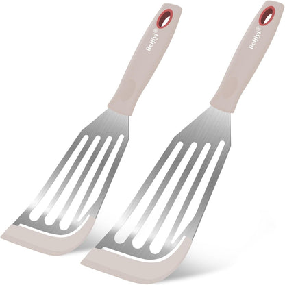 Beijiyi 2-Piece Silicone Fish Spatula for Nonstick Cookware, Heat Resistant | BPA Free, Flexible & Thin Edge, Scratch-Free, Slotted Turner, Kitchen Use, Cooking Flipper for Egg, Pancake, Dishwasher Safe