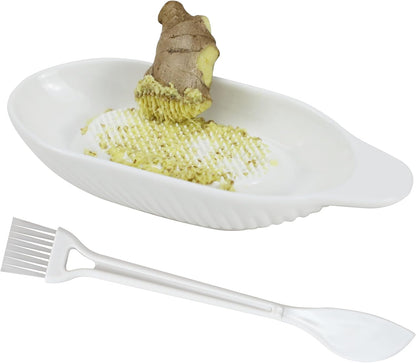 EIKS Ceramic Ginger Grater Plate Grinding Dish, Included Scraper Brushes