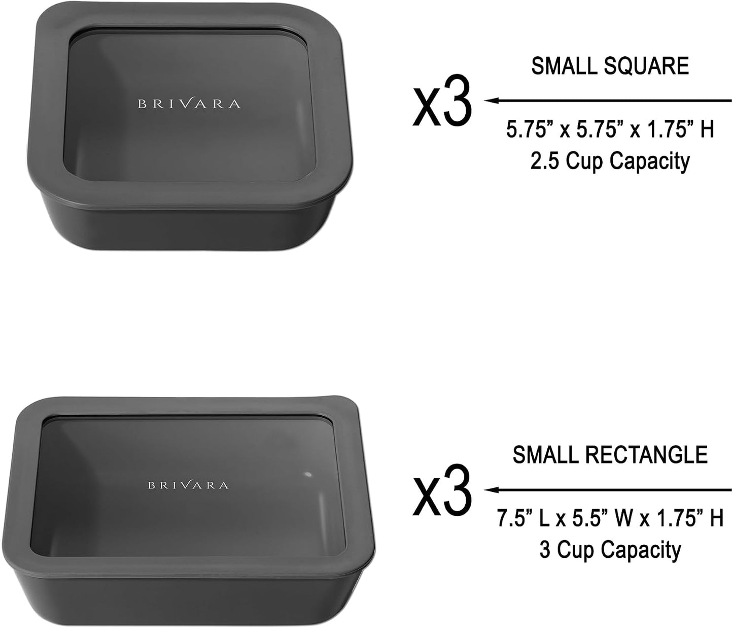 Ceramic Coated Glass Food Storage Container | No PTFE, PFOA, PFAS, and BPA | Reusable Non Toxic Meal Prep Container with Glass Lid | Easy To Store | 3 Cup Rectangle [Onyx]