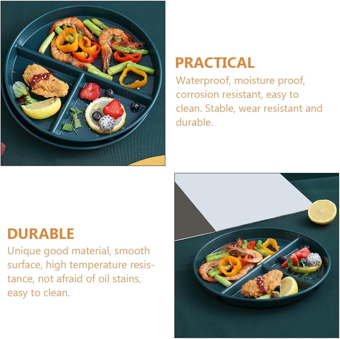 Mobestech Divided Plastic Grid Plate 3-compartment Portion Control Plate Pp Material Dark Olive Meal Tray for Weight Loss and Meal Prep