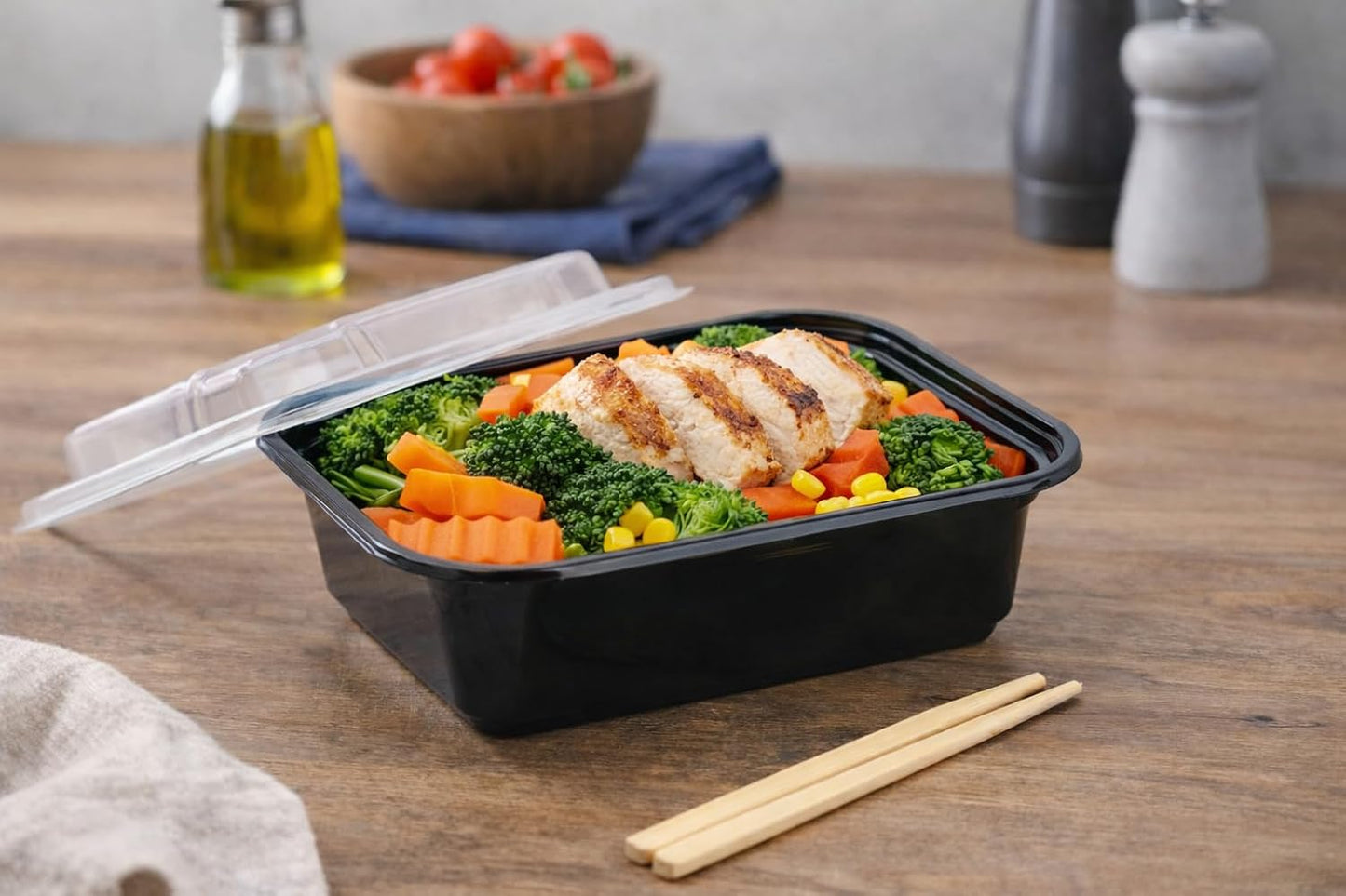 4U'LIFE 28 oz [Pack of 12] 2-Compartment Meal Prep Containers, Bento Boxes With Clear Lids