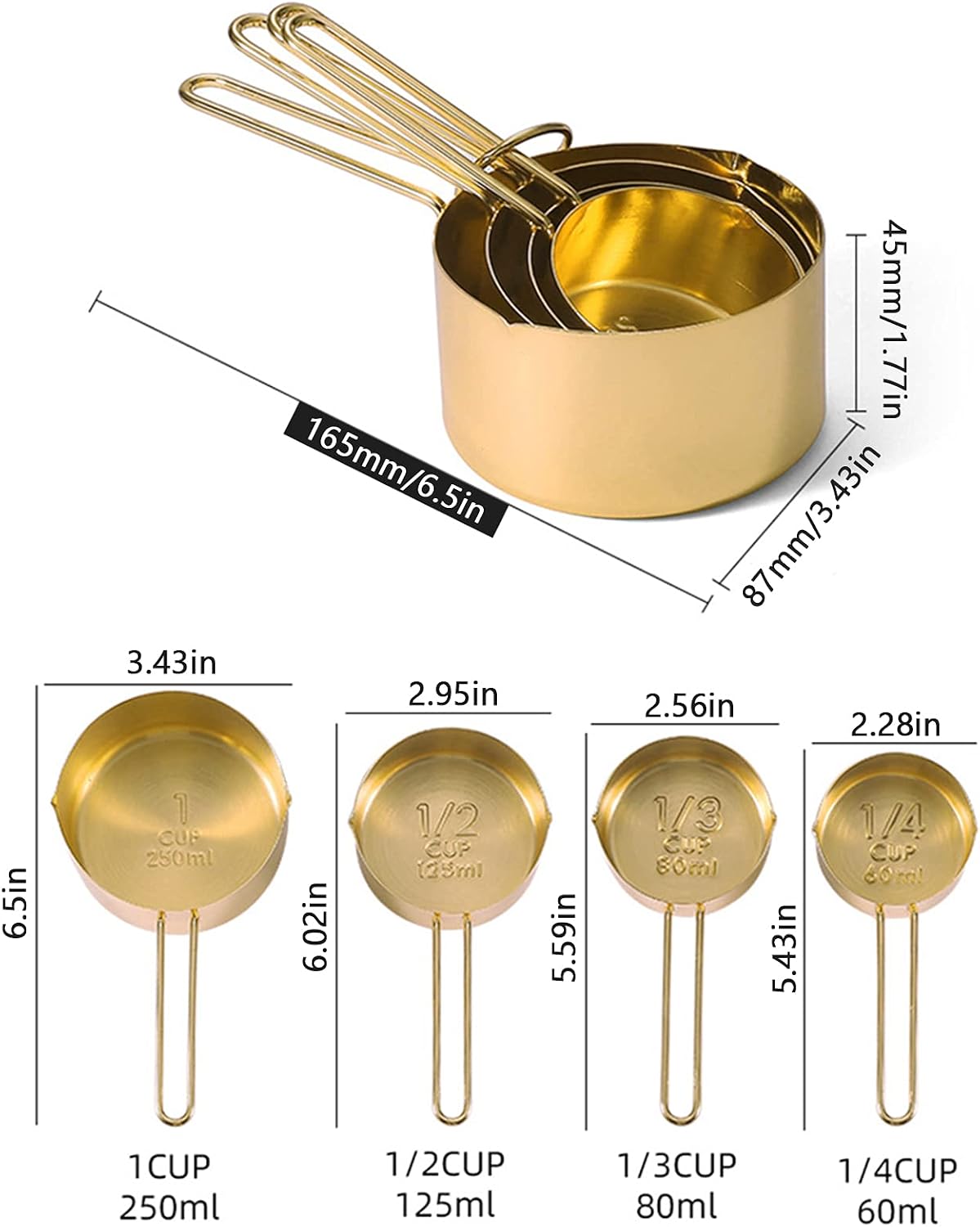 9PCS Black Stainless Steel Measuring Cups and Spoons Set, Heavy Duty Measuring Cup Set