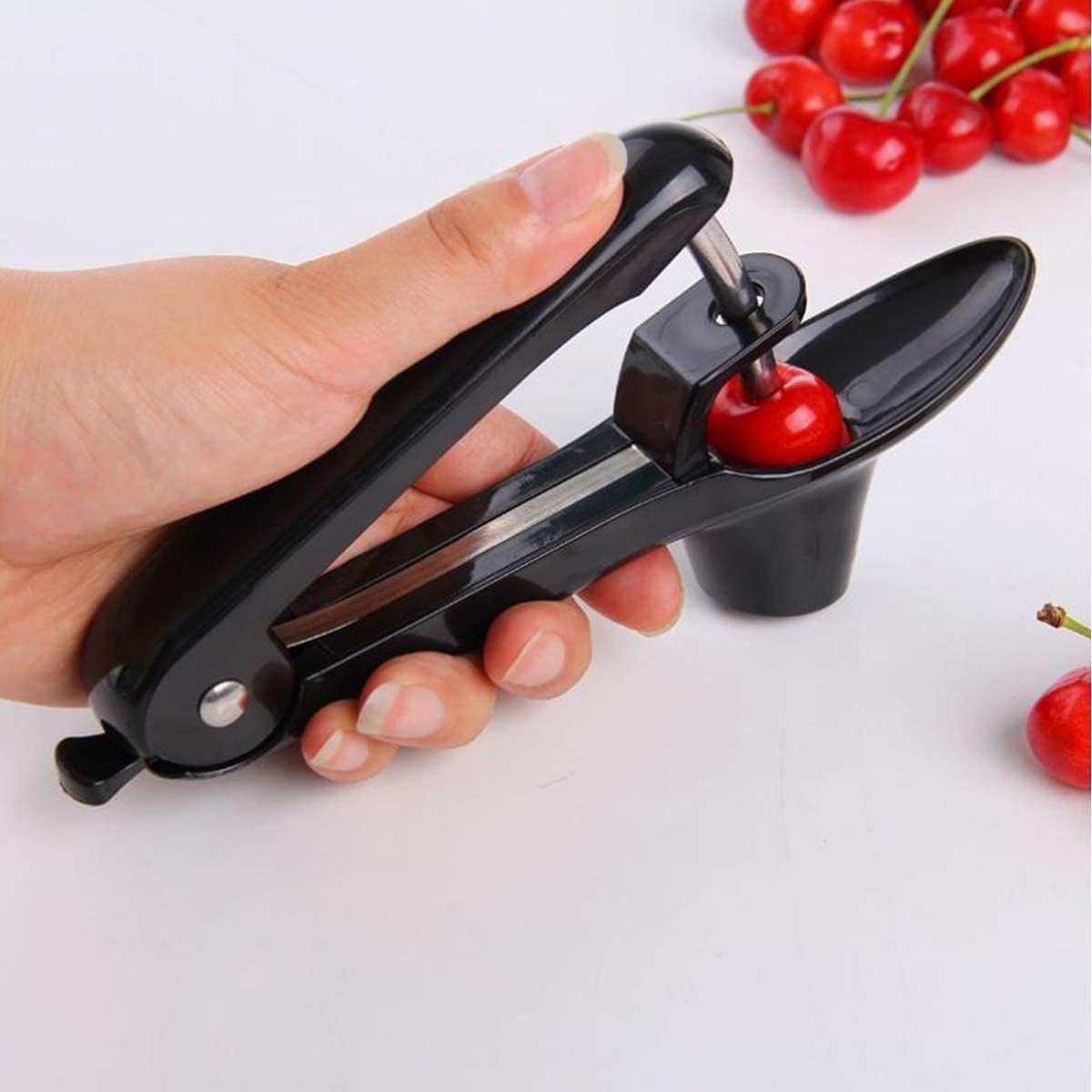 2PCS Cherry Pitter - VCISPOK Stainless Steel Cherries Corer Pitter Tool with Hand-held Push Design, Save Time & Space for MMake Delicious Cherries Dishes and Cocktail Cherries (2PCS Black)