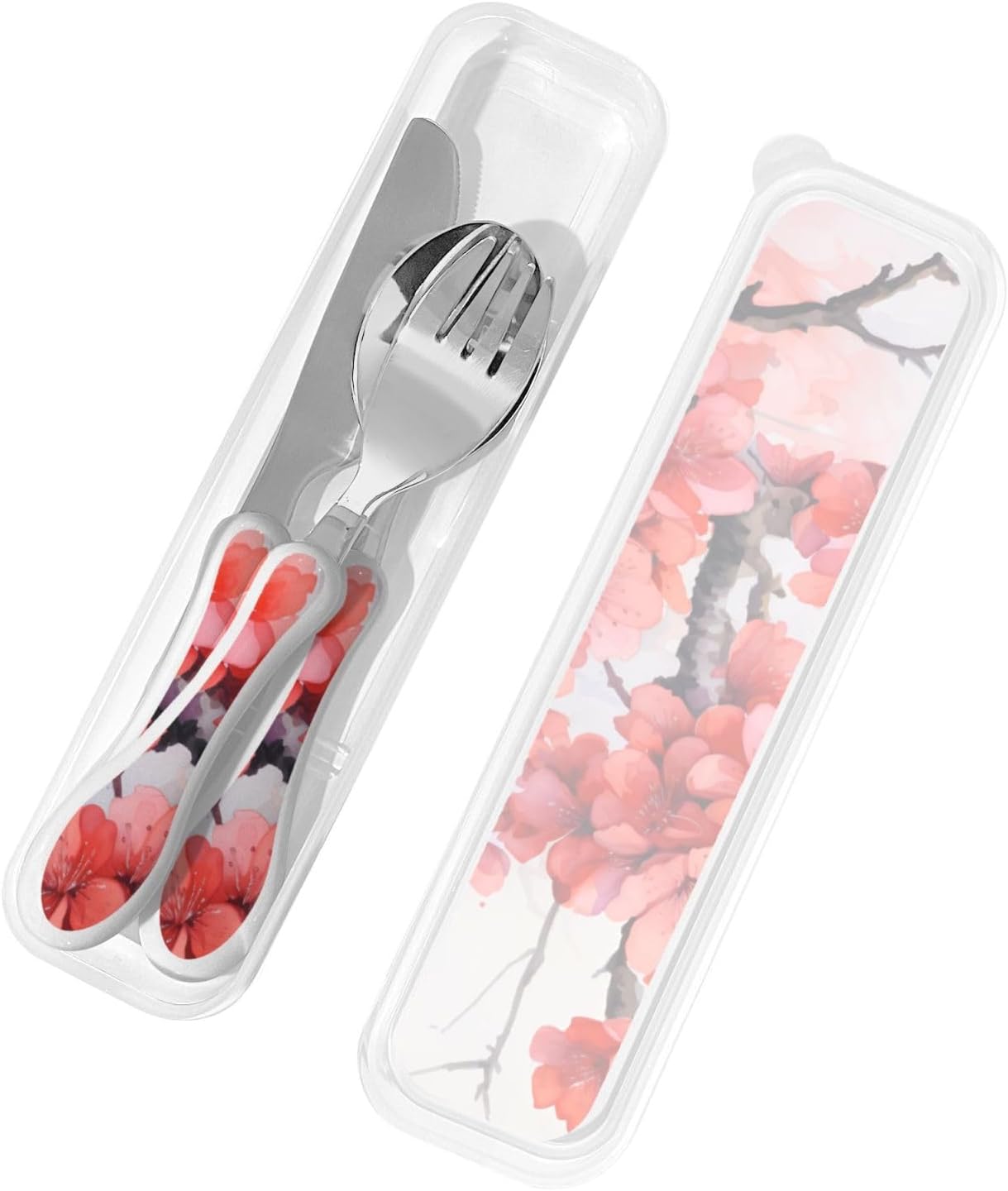 3-Piece Kids Silverware Set With Storage Case, Stainless Steel Reusable Children Safe Knife Spoon Fork Set Blue Active Girl Running Sunset Children Flatware Set For Kids Lunch Box - Colors C