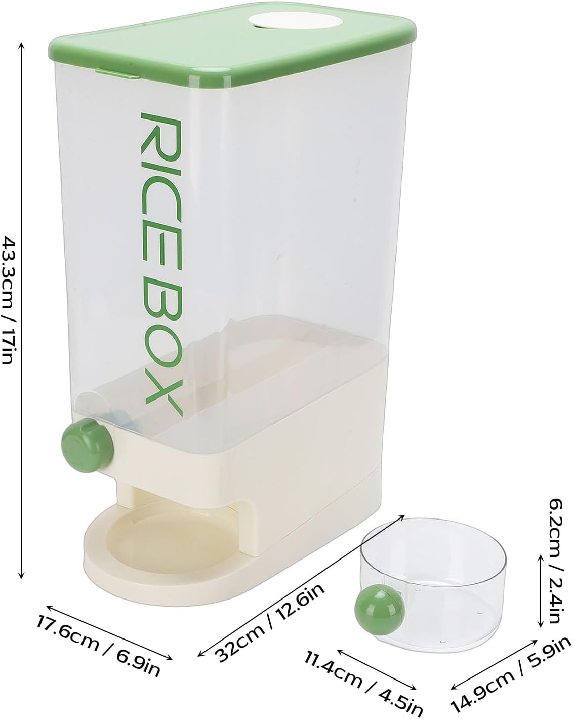 TARSHYRY Rice Dispenser, Large Capacity 10kg Airtight Space Saving Grain Storage Container with Measuring Cup, for Rice Beans Corn Tapioca (Green)