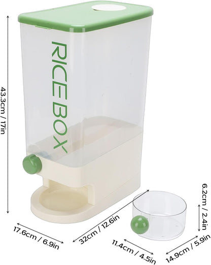 TARSHYRY Rice Dispenser, Large Capacity 10kg Airtight Space Saving Grain Storage Container with Measuring Cup, for Rice Beans Corn Tapioca (Green)