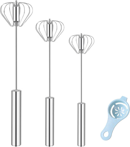 Semi-Automatic Stainless Steel Egg Whisk, 3 Pack Hand Push Rotary Whisk