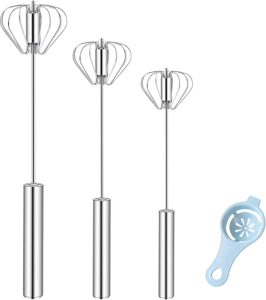 Semi-Automatic Stainless Steel Egg Whisk, 3 Pack Hand Push Rotary Whisk