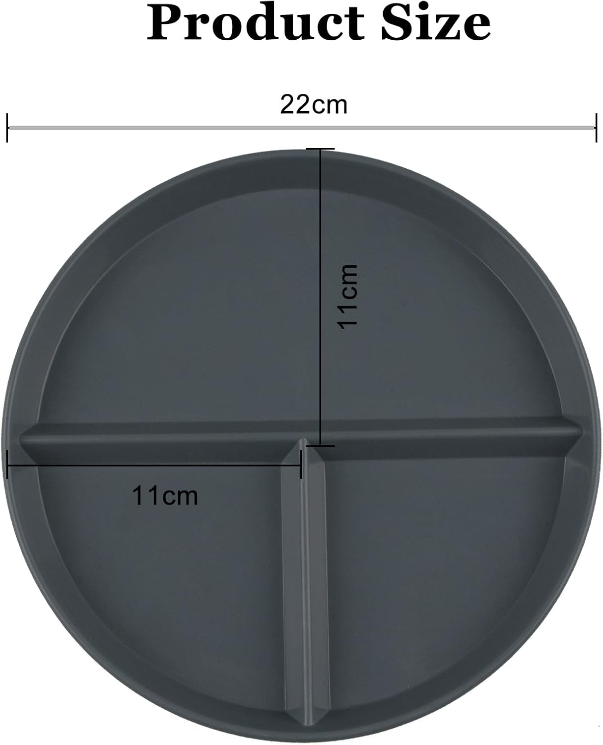 Portion Control Plate 2 Pack 9" Unbreakable Divided Plates,3 Compartment Dinner Plates, Reusable Plate Weight Loss for Adults, Color Black