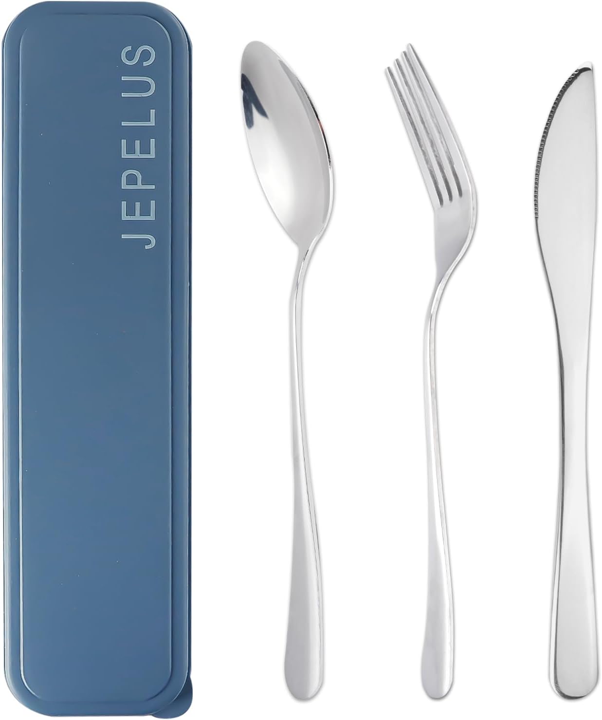 Travel Utensils with Case, Stainless Steel Silverware Set for Lunch Box, Portable Camping Cutlery Fork Spoon Knife, Reusable Utensil Set Flatware for Picnic School, Dishwasher Safe (Blue)