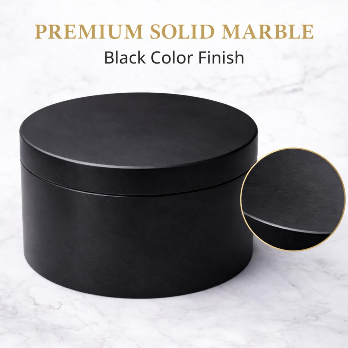 Round Marble Salt Box With Lid, 3.5" x 2"
