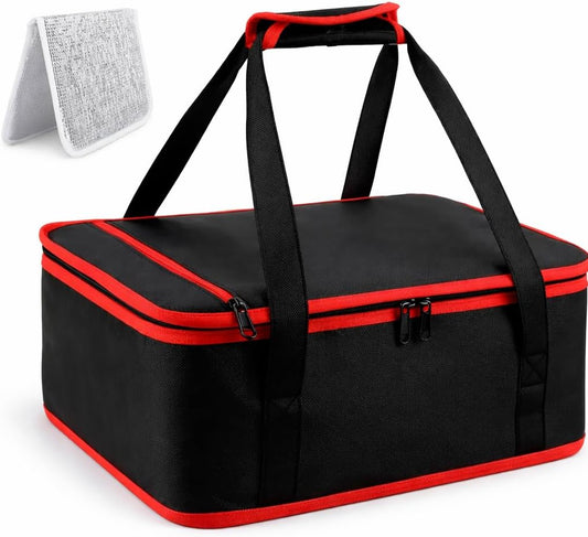Insulated Resuable Casserole Carrier Bag for Hot or Cold Food, Foldable Portable Prep Carrier, Thermal Food Transport Bag for 9''x13'' & 11''x15'' Baking Pan, Travel Picnic Cake Dessert lunch, Black