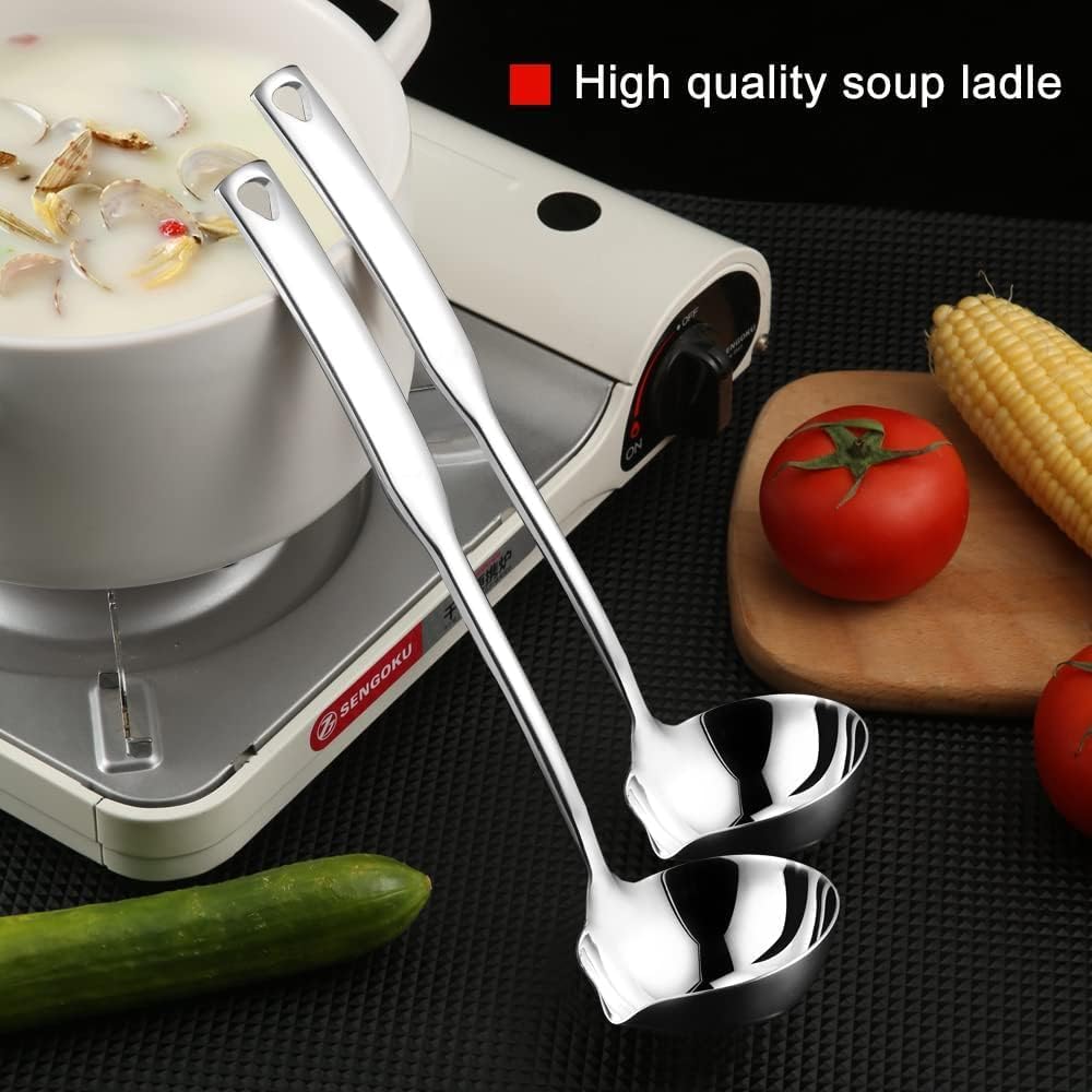 Soup Ladle 304 Stainless Steel Heavy Ladle with Pour Spout for Soups, Serving, Cooking, Stews and More 11.8 inch 1-Piece(Colour:Silver)