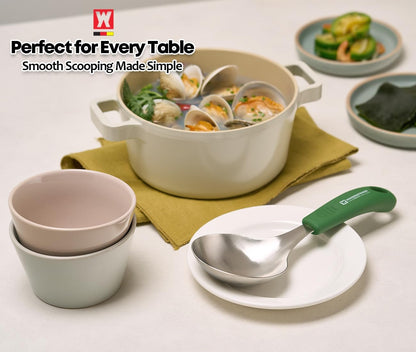 Short Stainless Steel Ladle 220mm (8.6”) – SUS304 Thick Deep Bowl Head with Soft-Grip Silicone Handle – Lightweight Mini Soup & Serving Spoon for Cooking – 5 Color Options (Gray)