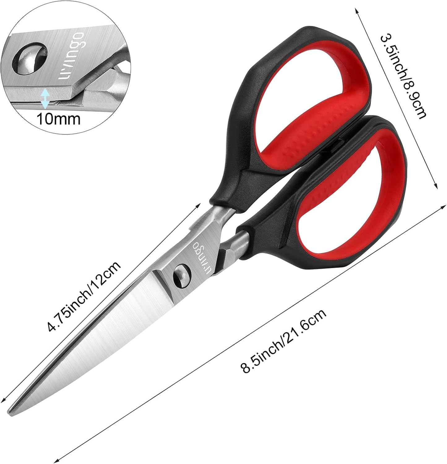 LIVINGO Heavy Duty Kitchen Shears - Titanium Coated Hot Forged Sharp Multipurpose Stainless Steel Utility Shears for Household Culinary Food Cutting Chicken Meat Cooking, Dishwasher Safe, 9.5 Inch