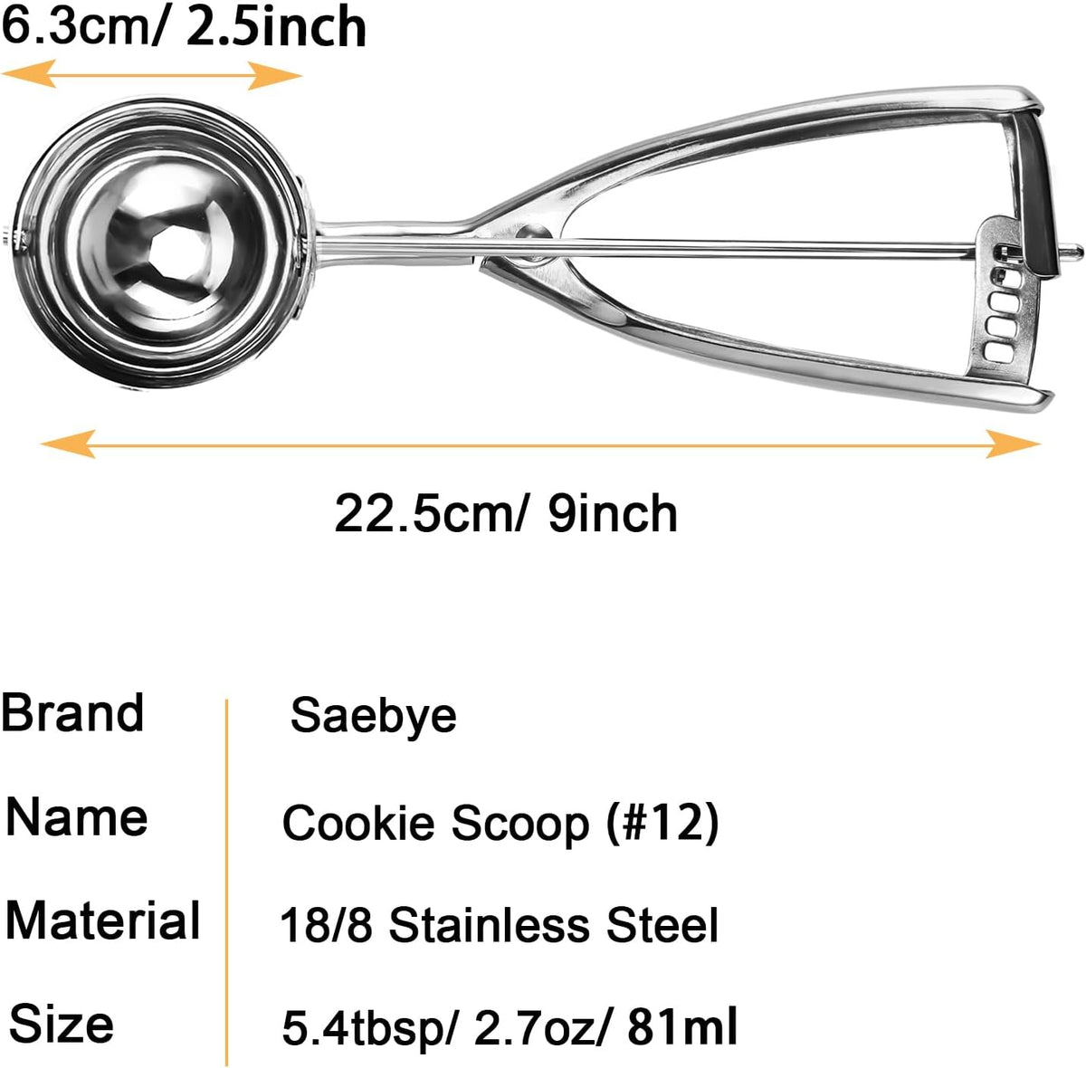 Saebye 4 oz Scoop, Large Ice Cream Scoop with Trigger, #8 Cookie Scoop,