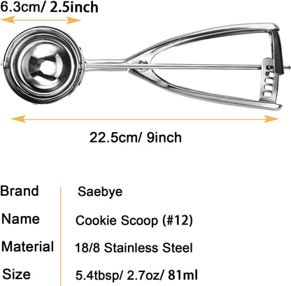 Saebye 4 oz Scoop, Large Ice Cream Scoop with Trigger, #8 Cookie Scoop,