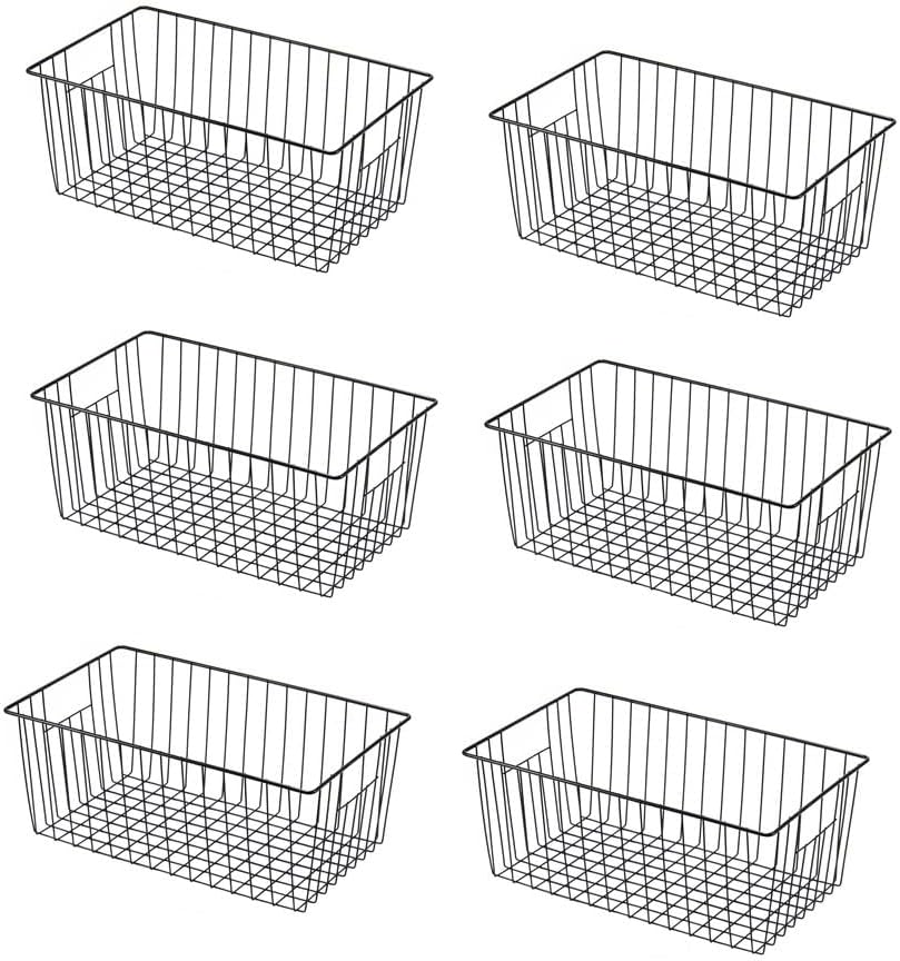 16" L x 12" W Wider Freezer Storage Organizer Baskets Container, Deep Metal Wire Chest Upright Refrigerator Divider Bins with Built-in Handles for Cabinet, Pantry, Closet, Kitchen
