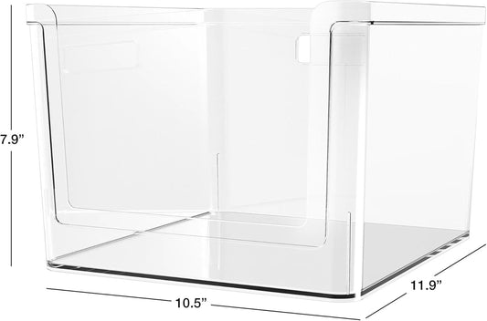 Clear Plastic Extra Large Deep Open-Front Kitchen Pantry Organizer Bins, 12x10.5x8 Inch, with Handles, BPA Free