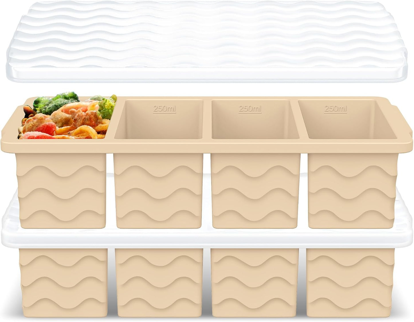 Doasuwish Silicone Freezer Molds for Soup with Lid – 1-Cup Soup Container Style Ice Cube Trays for Freezer, Meal Prep & Food Storage, Freeze 250mL/125mL Portions – 2 Pack