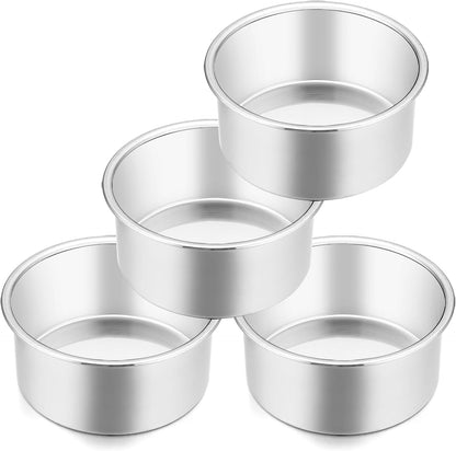 E-far 4 Inch Small Cake Pan, Stainless Steel Mini Round Smash Cake Baking Pans, Non-Toxic & Healthy, Mirror Finish & Dishwasher Safe