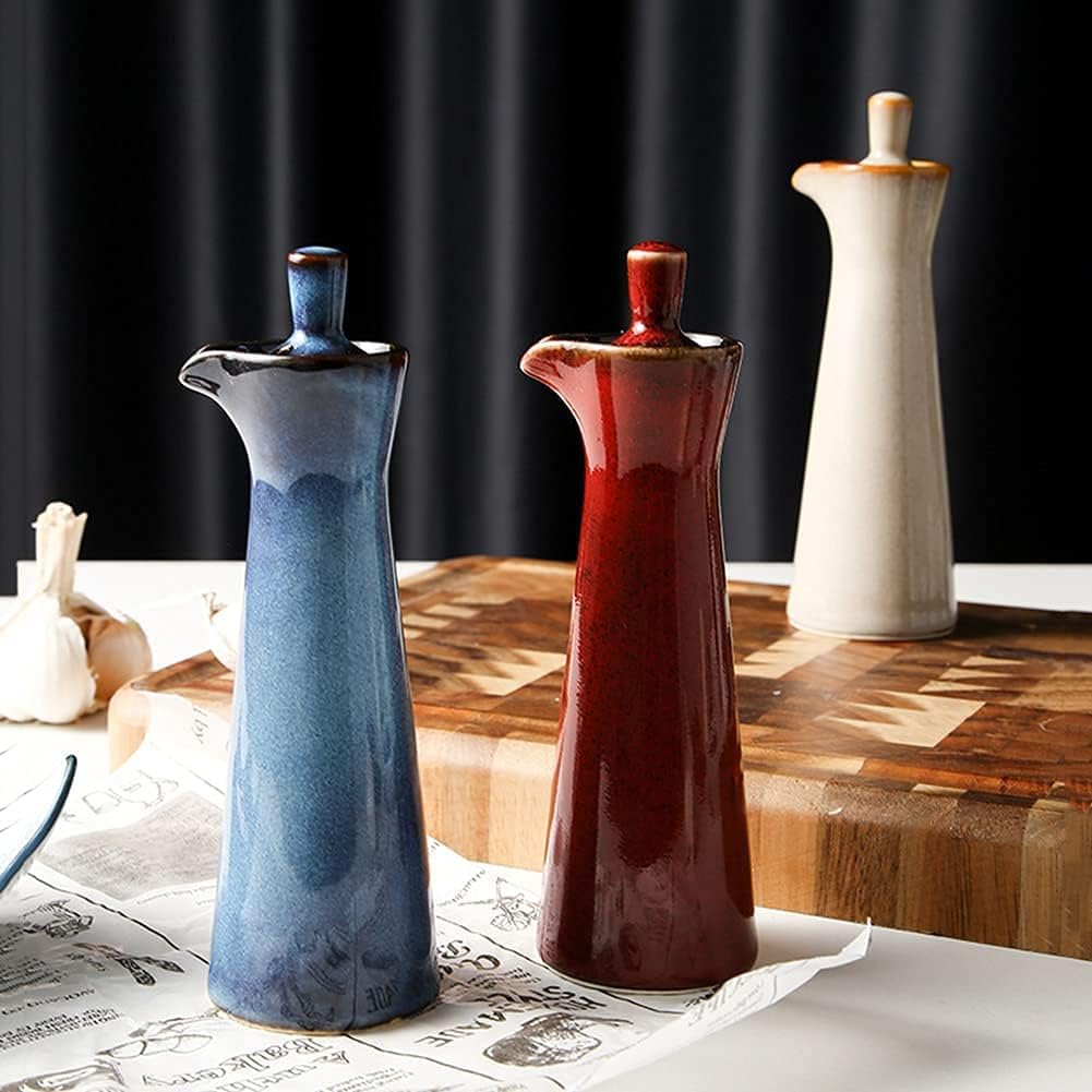 Small Ceramic Olive Oil Dispenser Bottle for Storage Of Oil, Vinegar, Soy Sauce, 120ml / 4oz - Blue